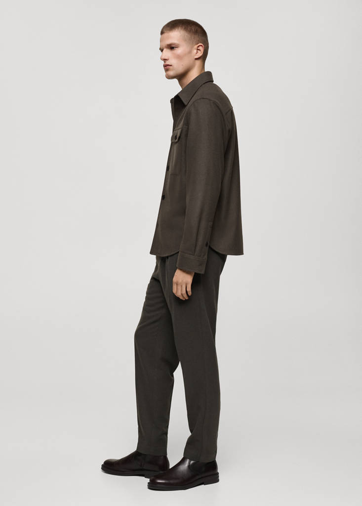 Wool-blend flannel overshirt — Khaki