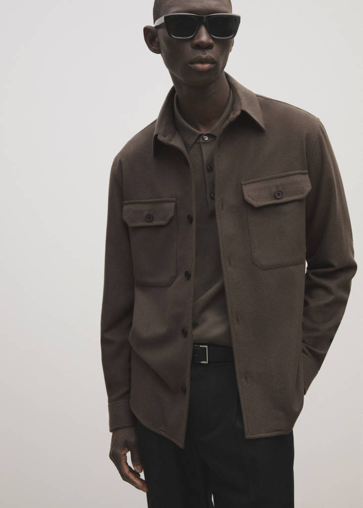 Wool-blend flannel overshirt — Khaki