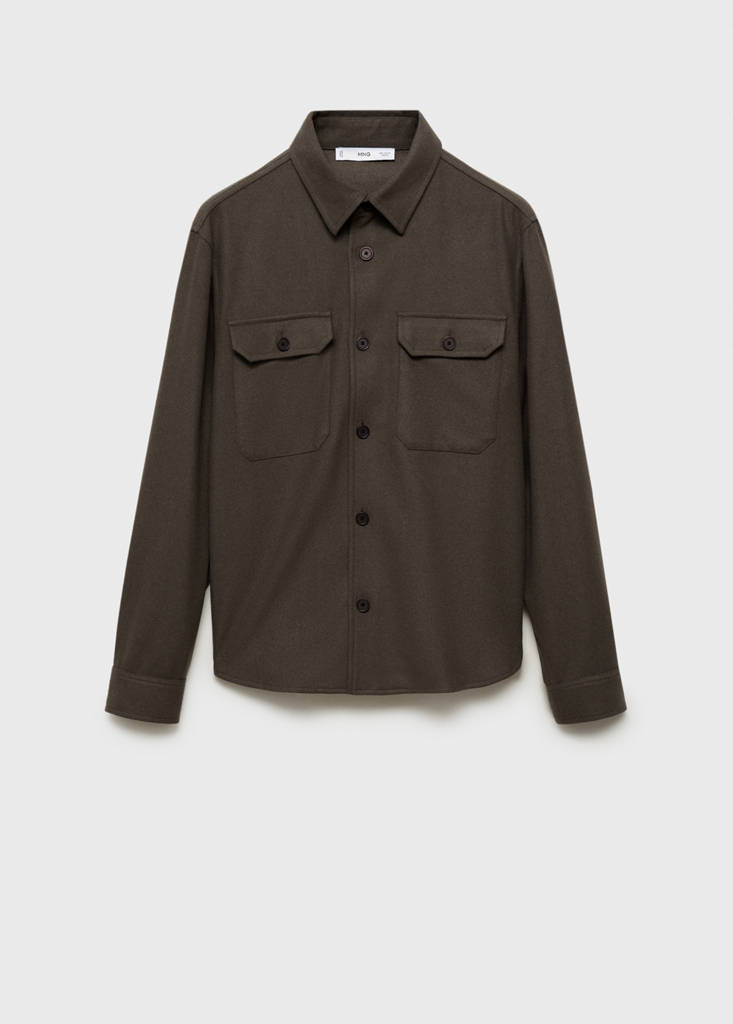 Wool-blend flannel overshirt — Khaki