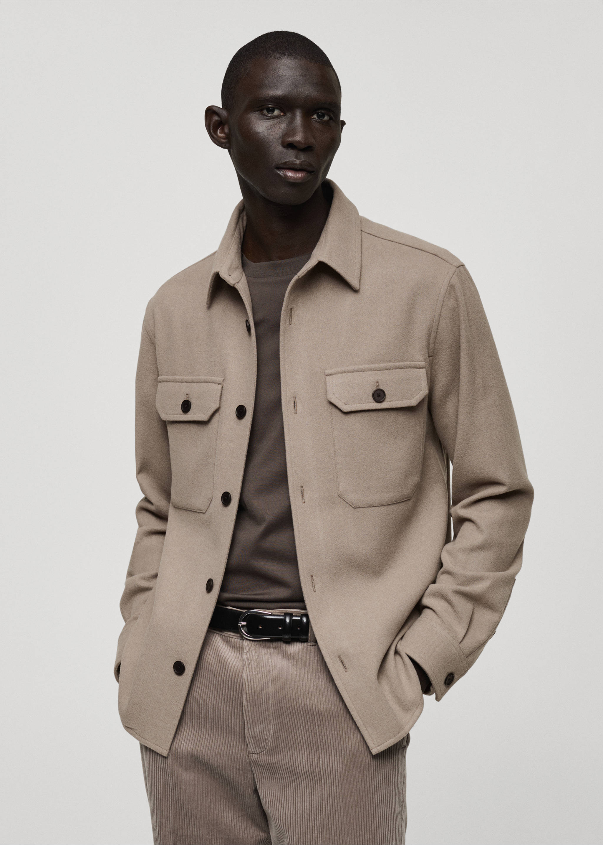 Wool-blend flannel overshirt - Medium plane, Grey. Ref: 87040597-00.