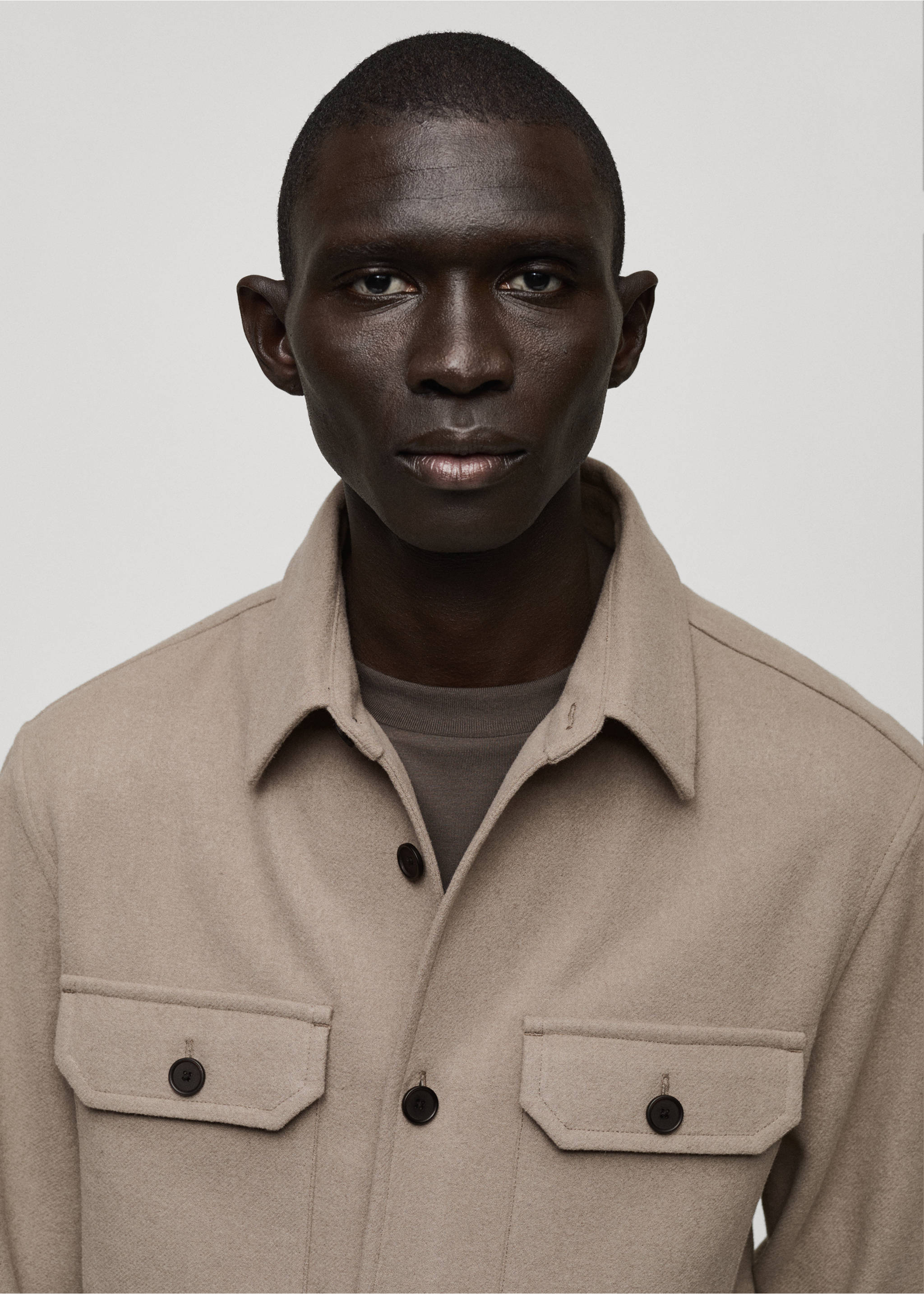Wool-blend flannel overshirt - Details of the article 1, Grey. Ref: 87040597-00.