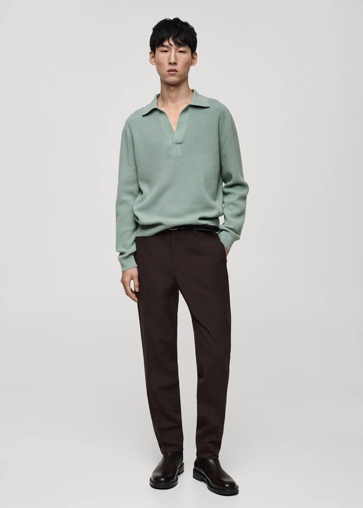 MANGO MAN - Pull-over polo maille laine mélangée vert d´eau - S
