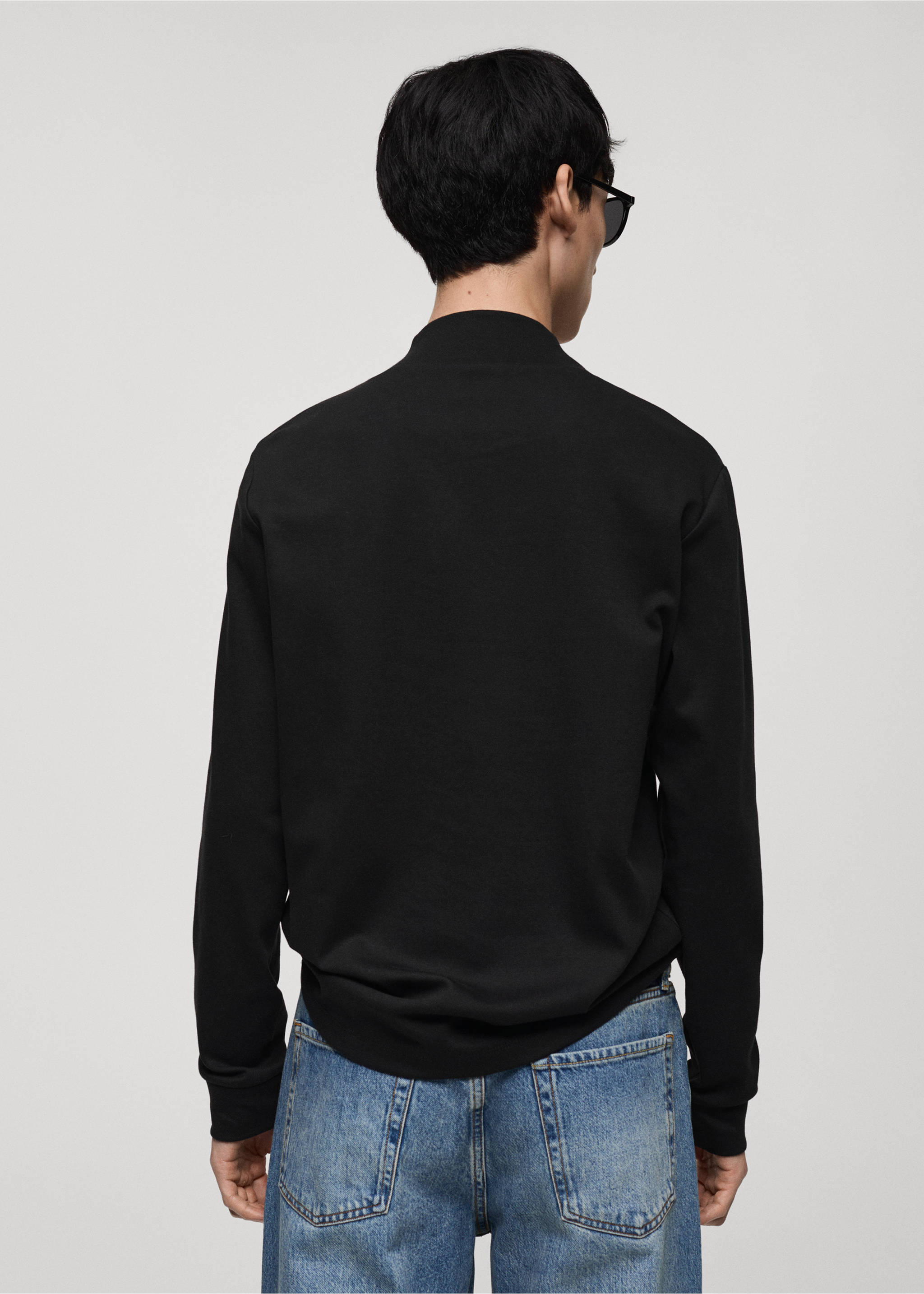 Perkins-neck long-sleeved t-shirt - Reverse of the article, Black. Ref: 87040601-00.