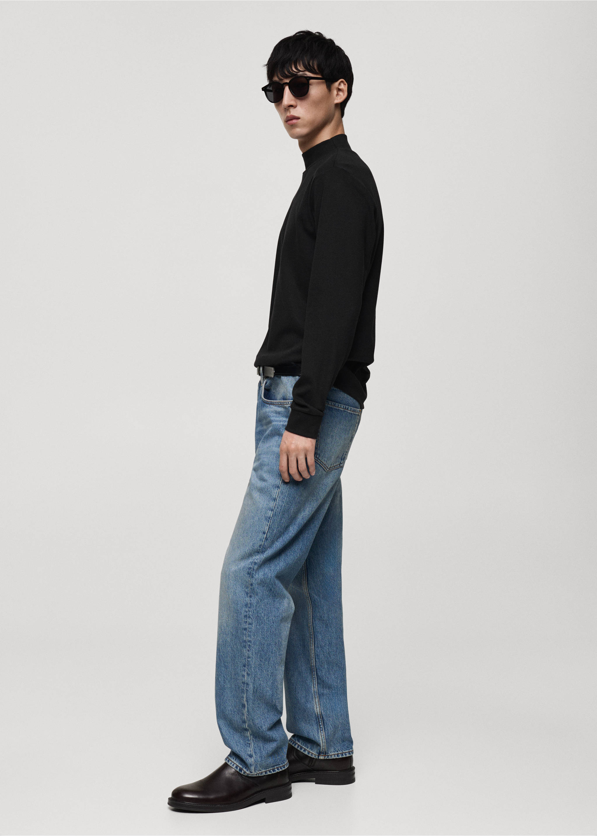 Perkins-neck long-sleeved t-shirt - Details of the article 2, Black. Ref: 87040601-00.