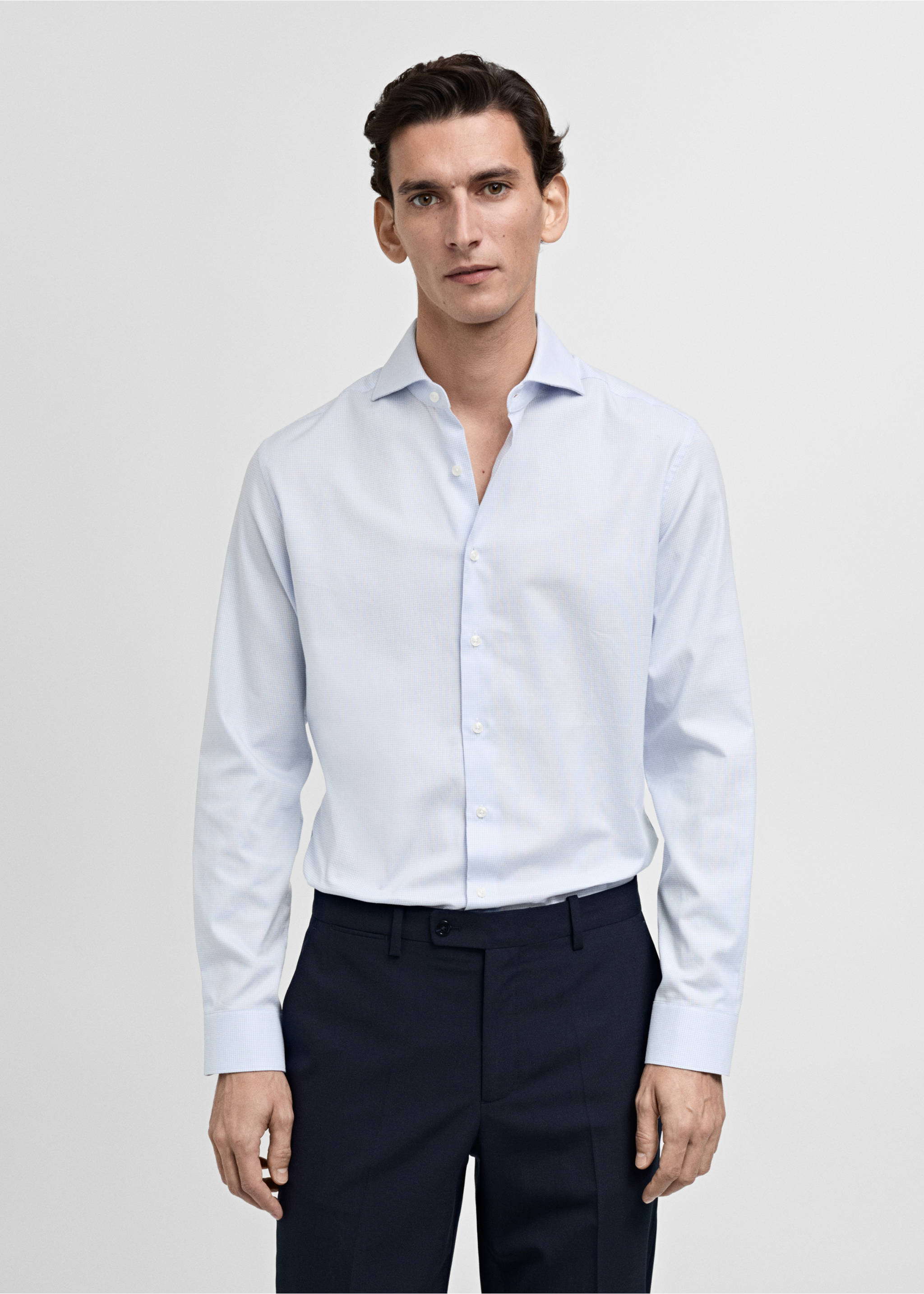 Slim-fit micro-print twill suit shirt - Medium plane, Sky Blue. Ref: 87040611-00.