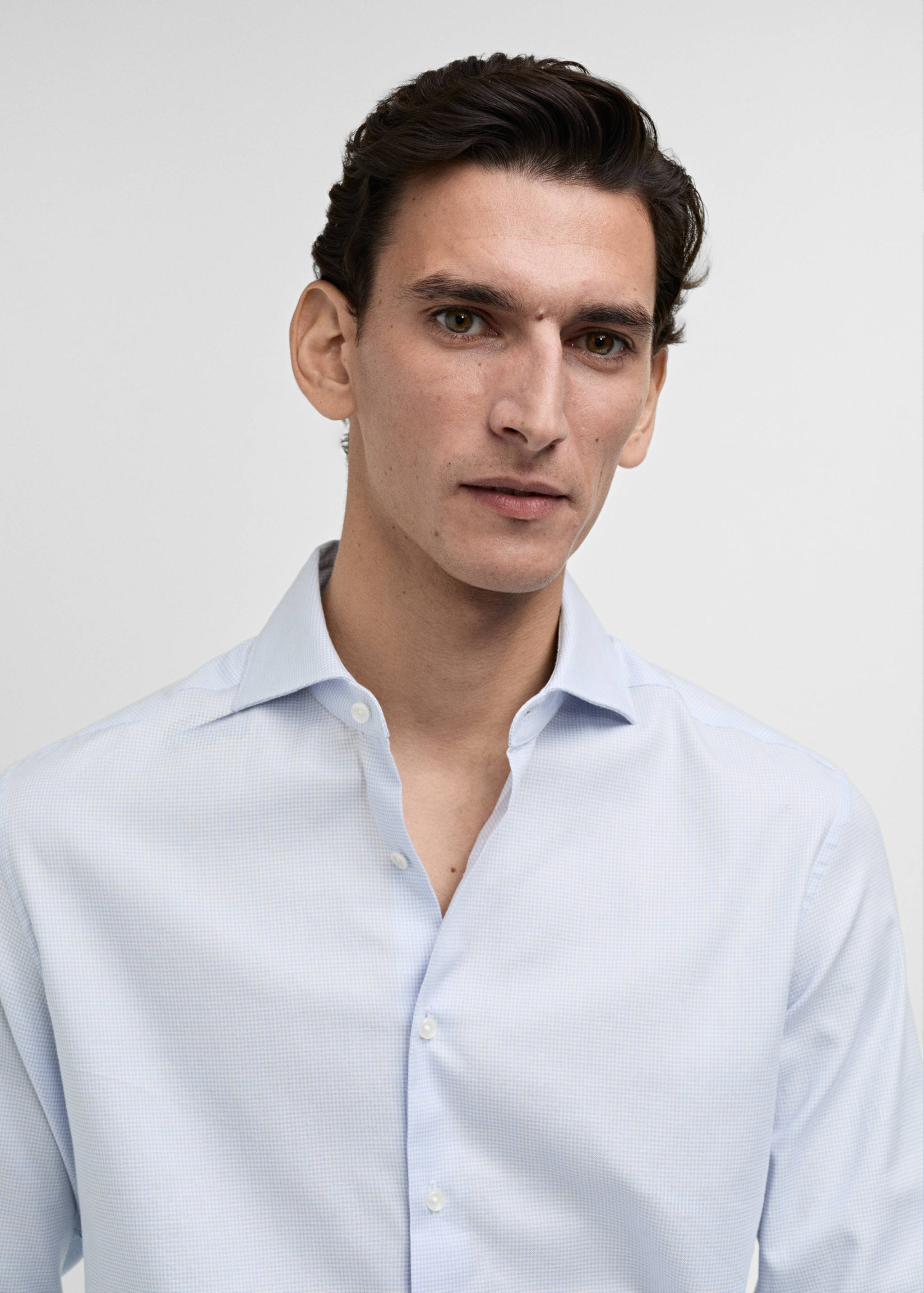 Slim-fit micro-print twill suit shirt - Details of the article 1