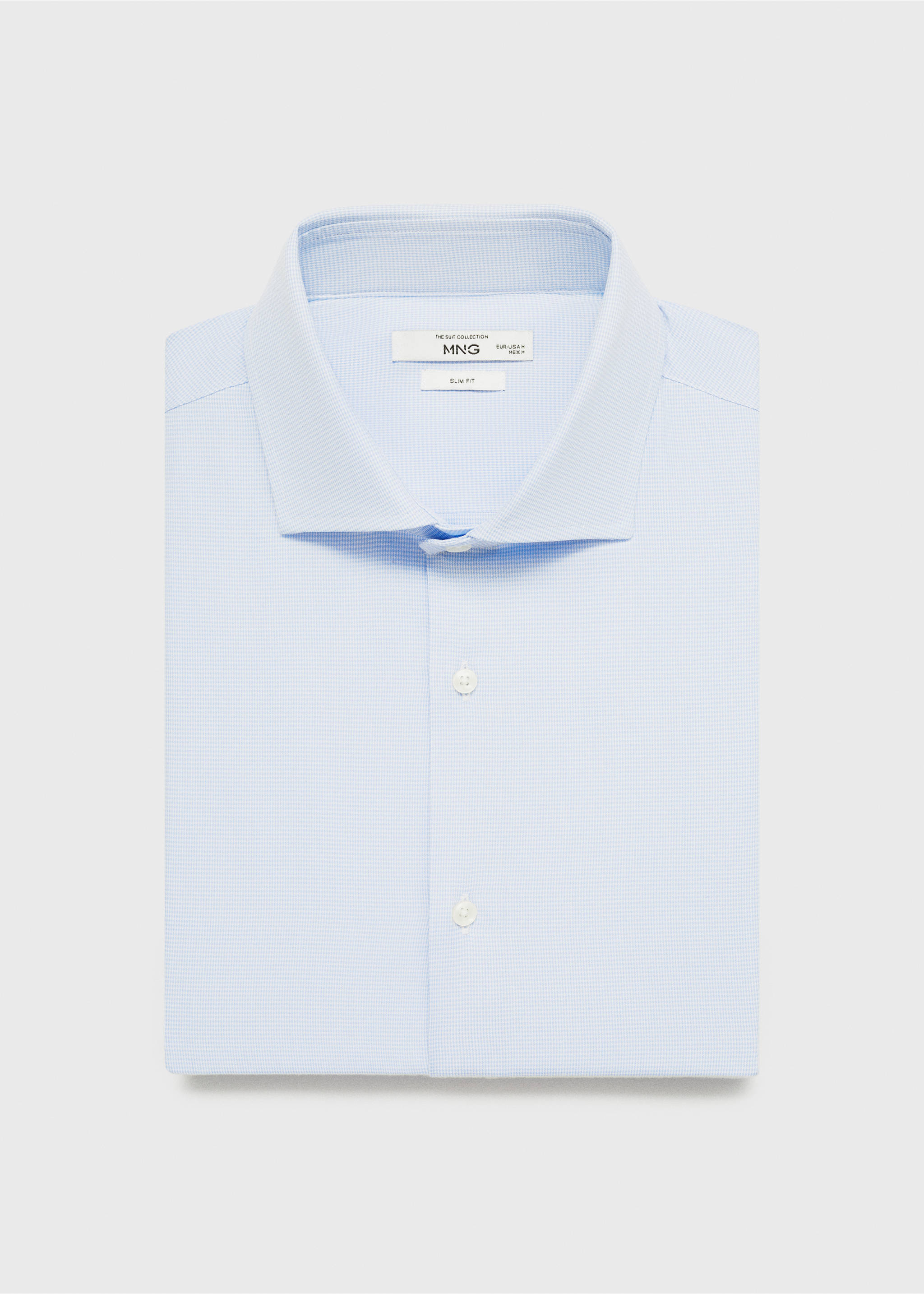 Slim-fit micro-print twill suit shirt - Details of the article 8, Sky Blue. Ref: 87040611-00.