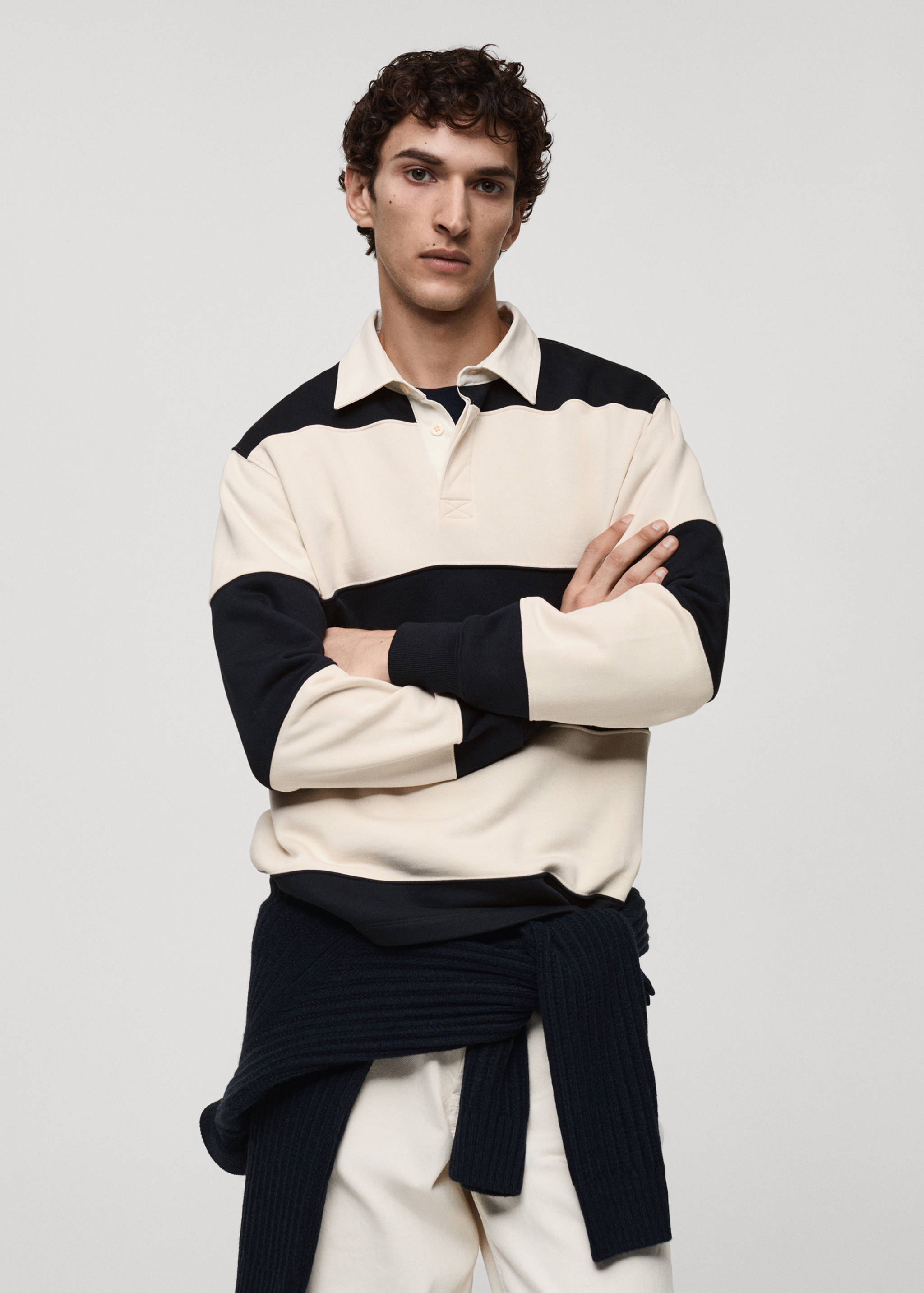 Striped cotton polo sweatshirt - Medium plane