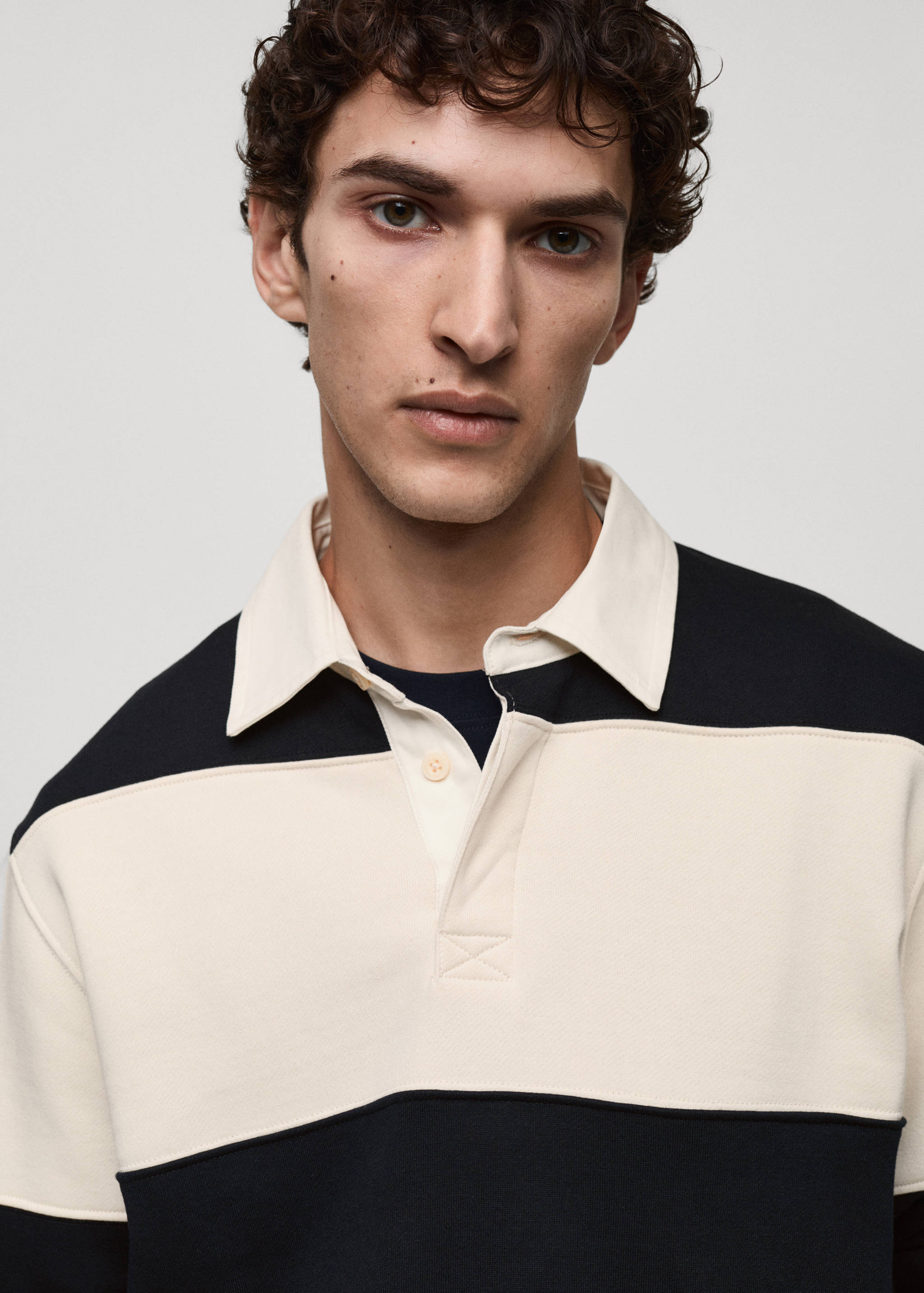 Striped cotton polo sweatshirt - Details of the article 1