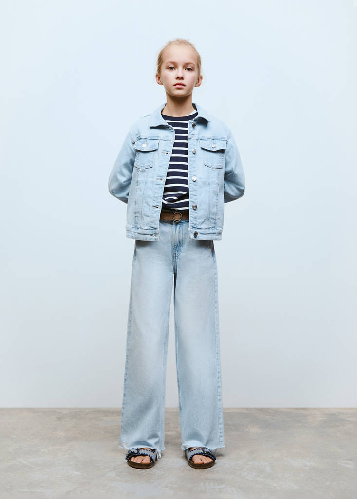 MANGO KIDS - Jean wideleg revers effilochés bleu clair - 7 - Fille
