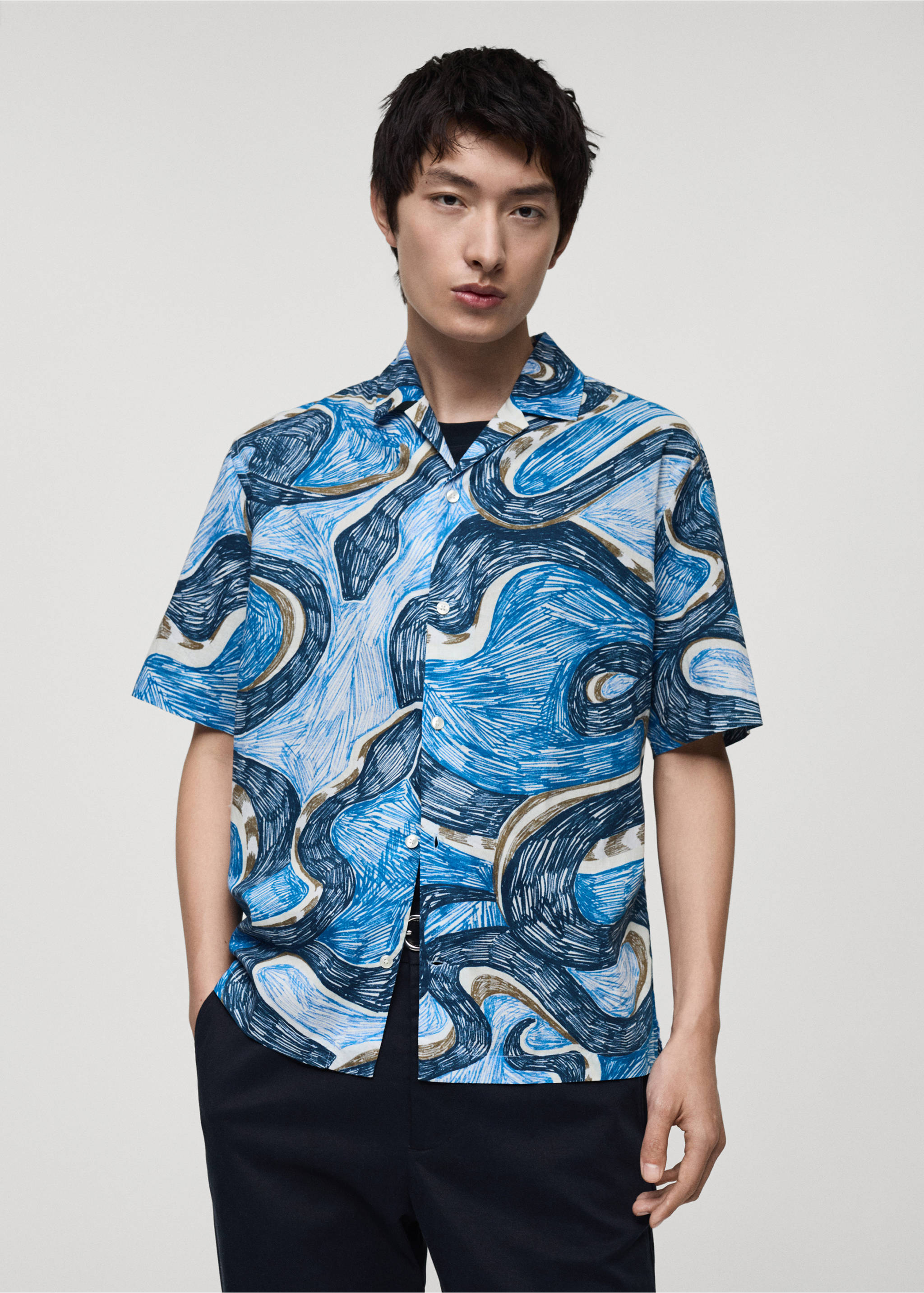 Regular-fit printed shirt - Medium plane, Blue. Ref: 87040622-00.