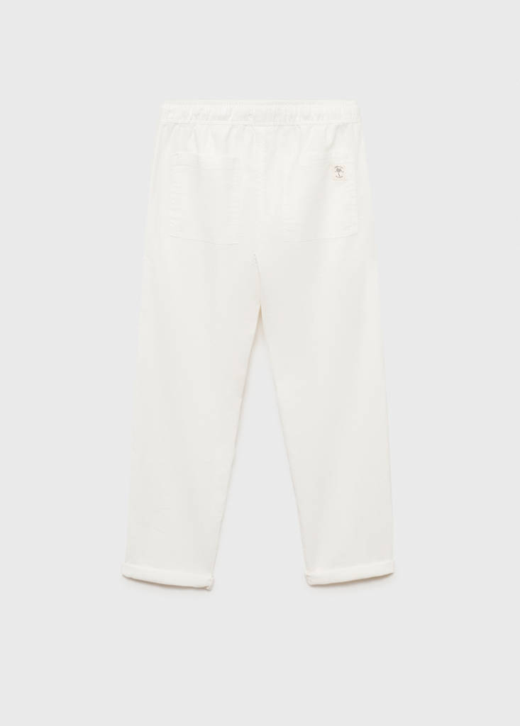Linen-blend elastic waist trousers — White