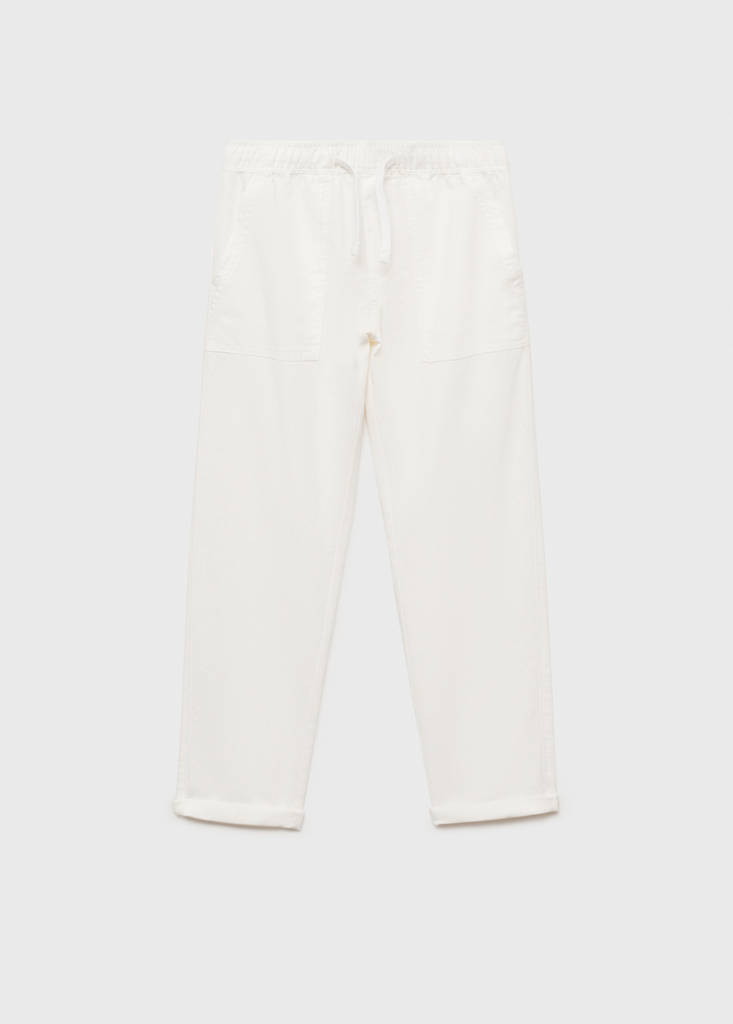Linen-blend elastic waist trousers — White