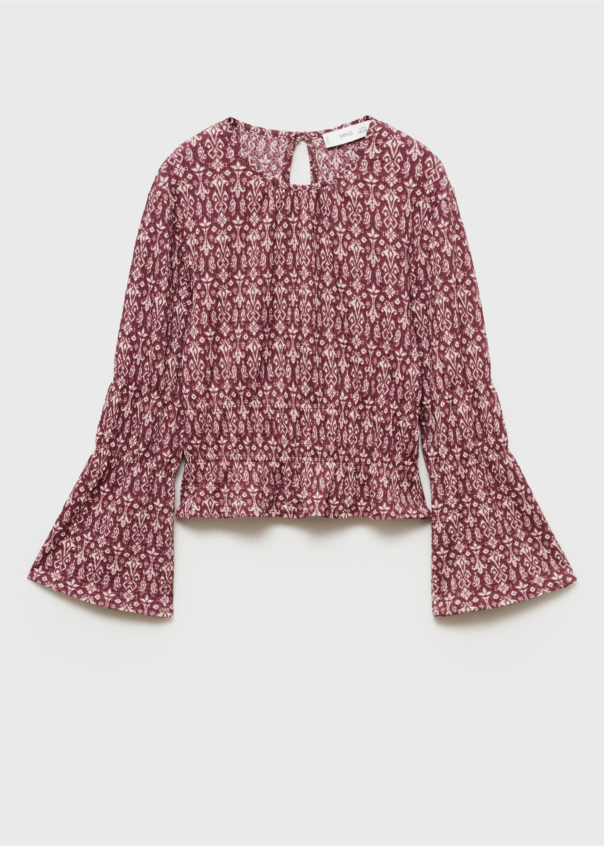 Ruched printed blouse - Article without model, Maroon. Ref: 87040646-00.