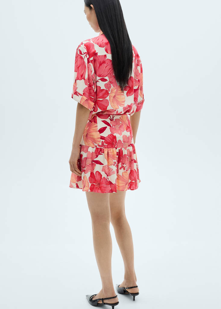 Floral ruffled skirt — Red
