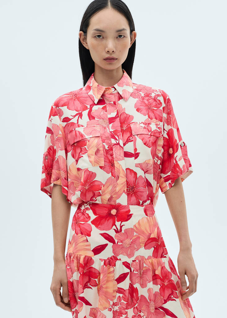 Floral ruffled skirt — Red