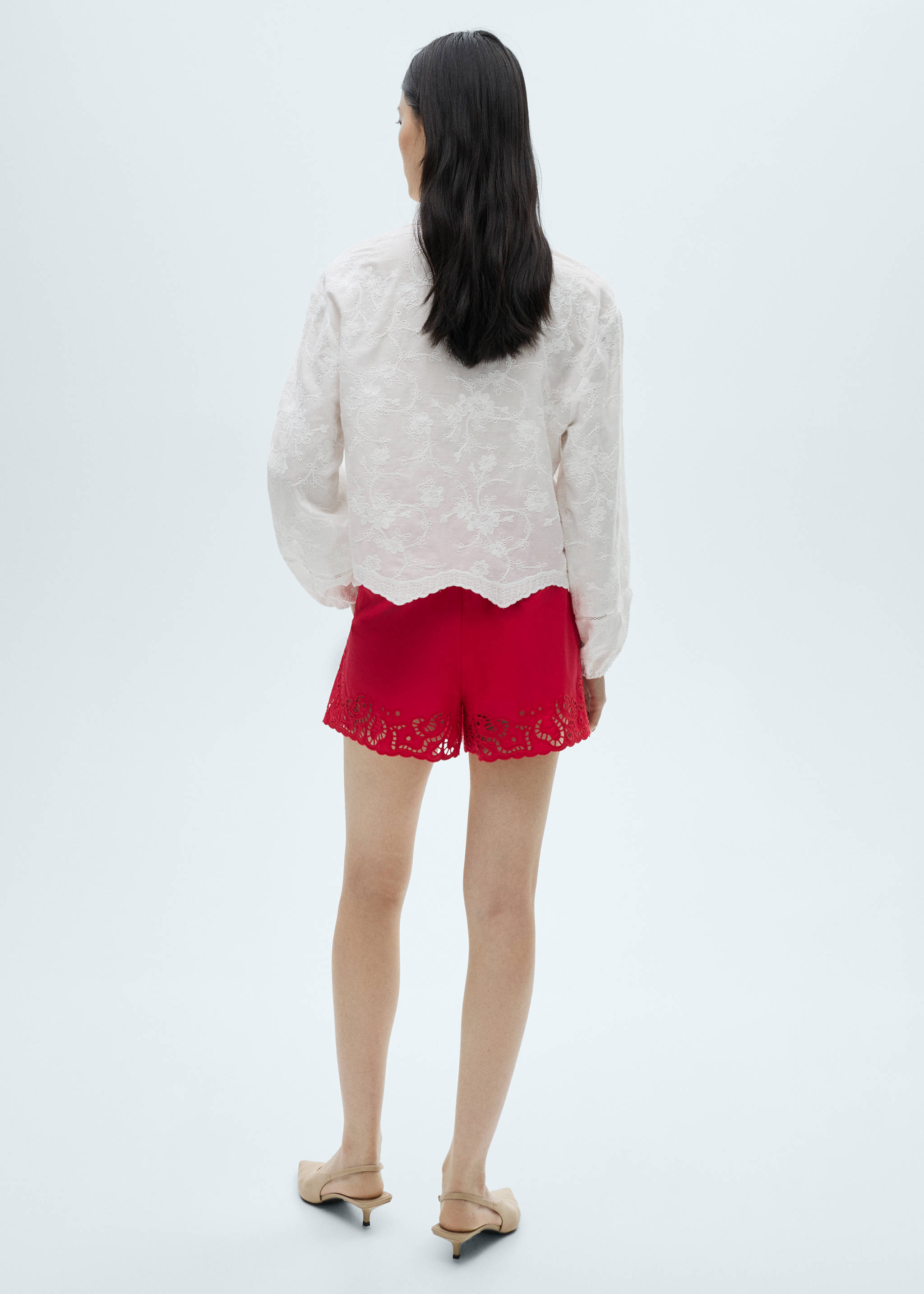 Βαμβακερή μπλούζα με κεντημένες λεπτομέρειες - Πίσω όψη προϊόντος