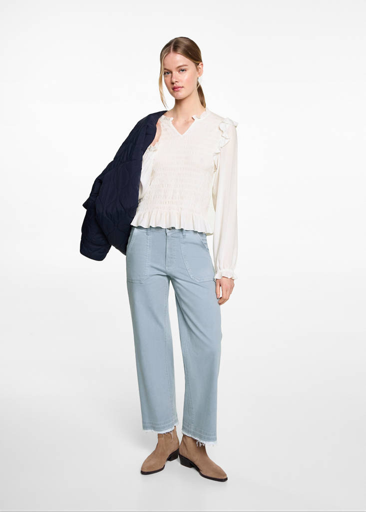 Ruched blouse with ruffles — Off White