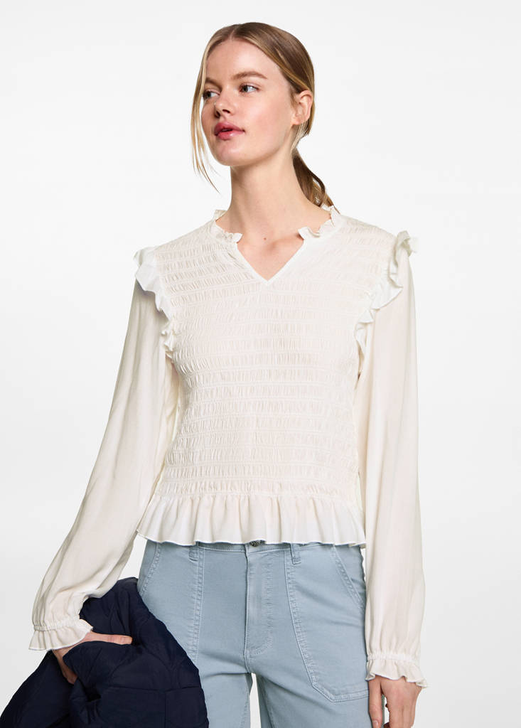 Ruched blouse with ruffles — Off White