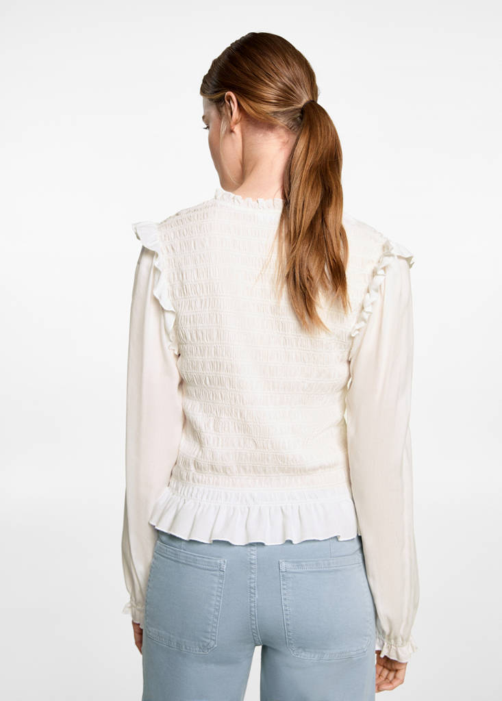 Ruched blouse with ruffles — Off White