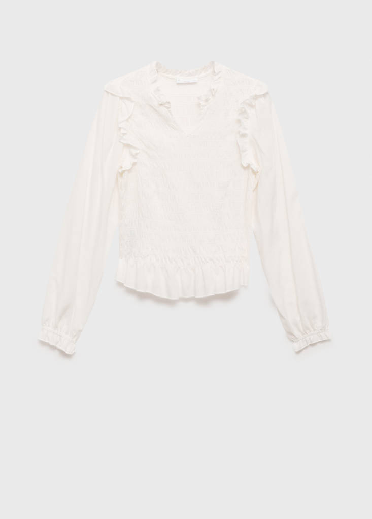 Ruched blouse with ruffles — Off White