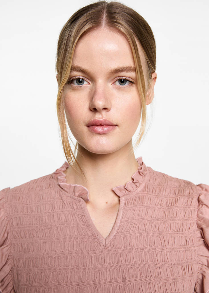 Ruched blouse with ruffles — Pastel Pink