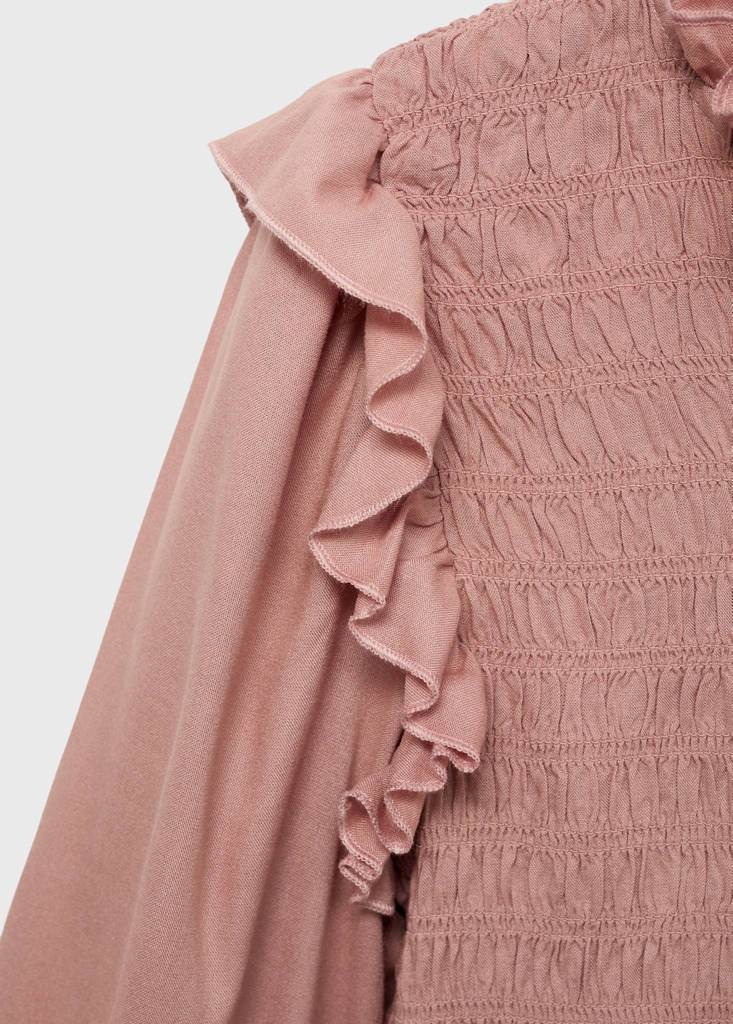Ruched blouse with ruffles — Pastel Pink