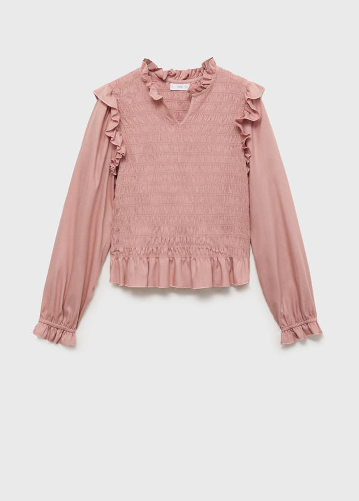 Ruched blouse with ruffles — Pastel Pink