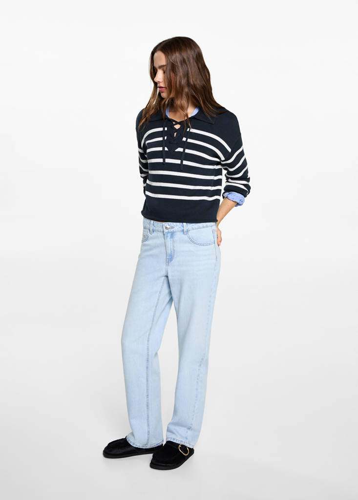 MANGO TEEN - Pull-over rayures col polo bleu - XS - Fille Teen