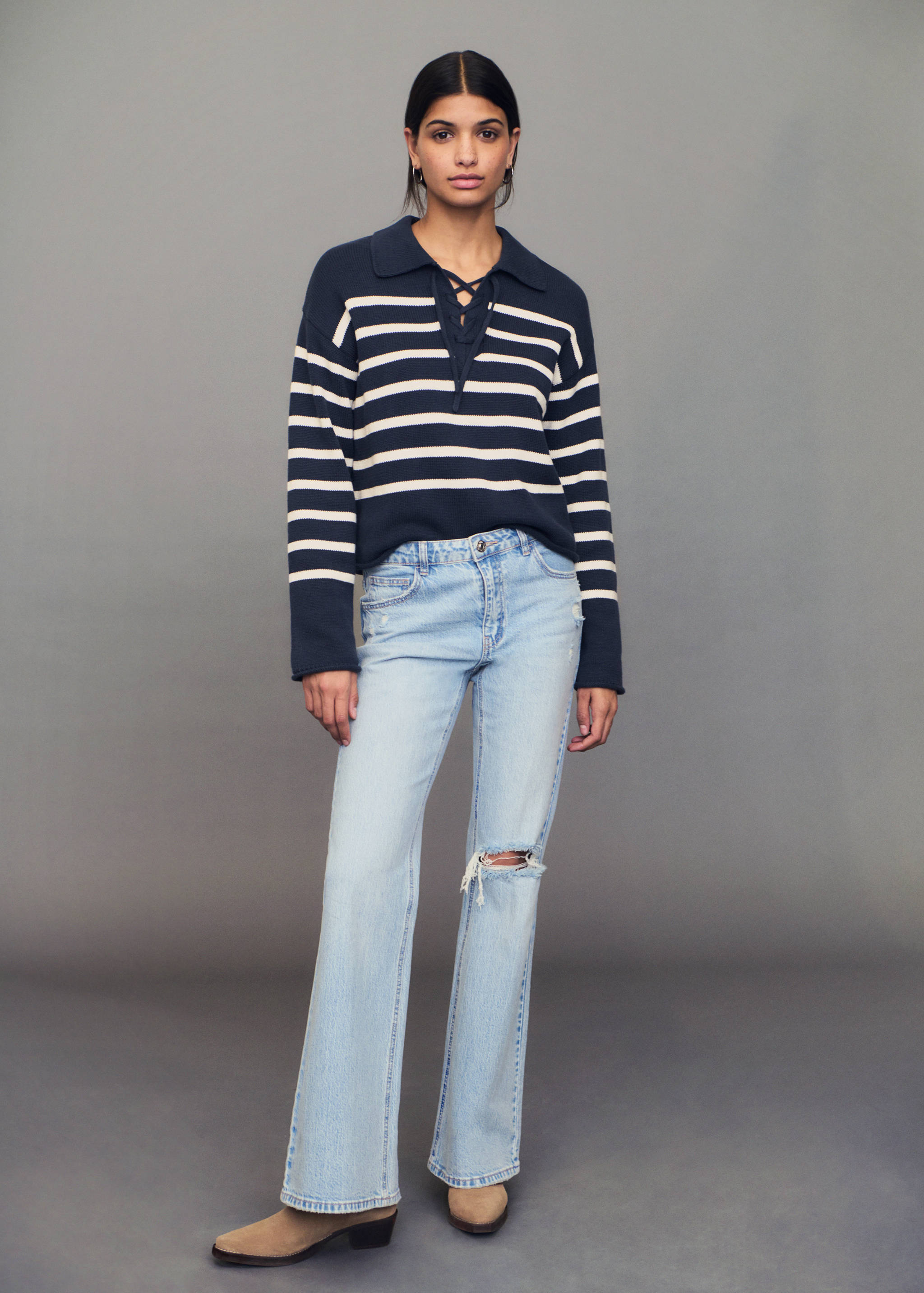 Striped polo-neck sweater - Details of the article 7
