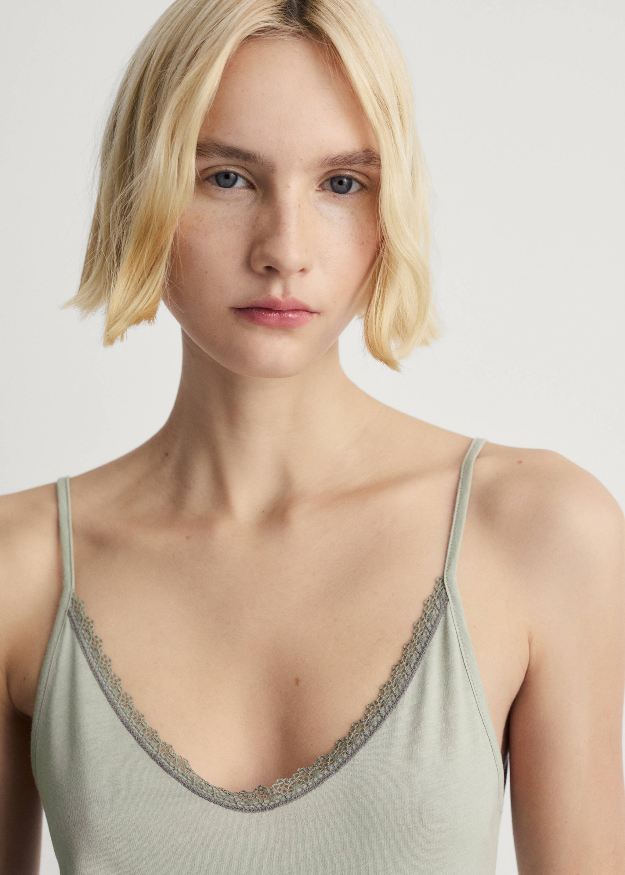 Chemise de nuit coton dentelle contrastée - Détail de l'article 1