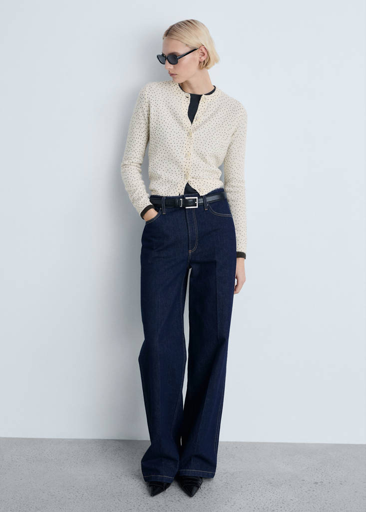 MANGO - Cardigan maille pois écru - S
