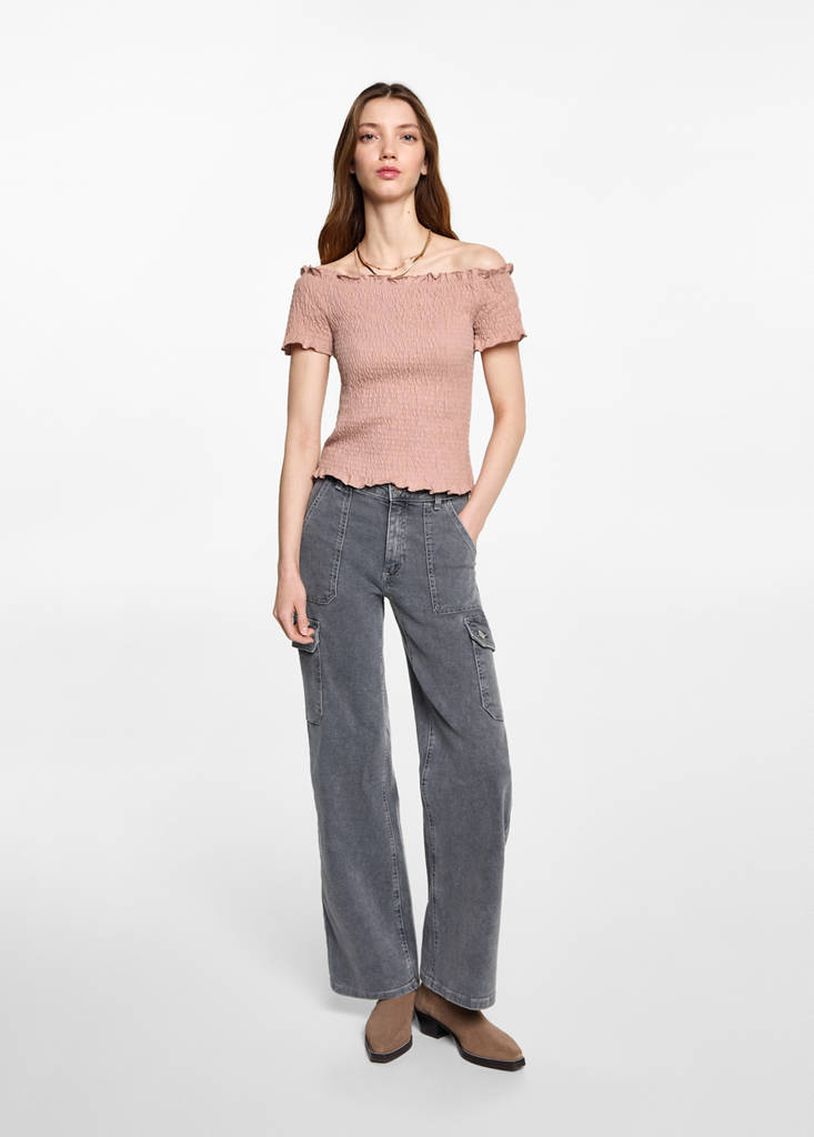 Ruched strapless top — Pale Pink