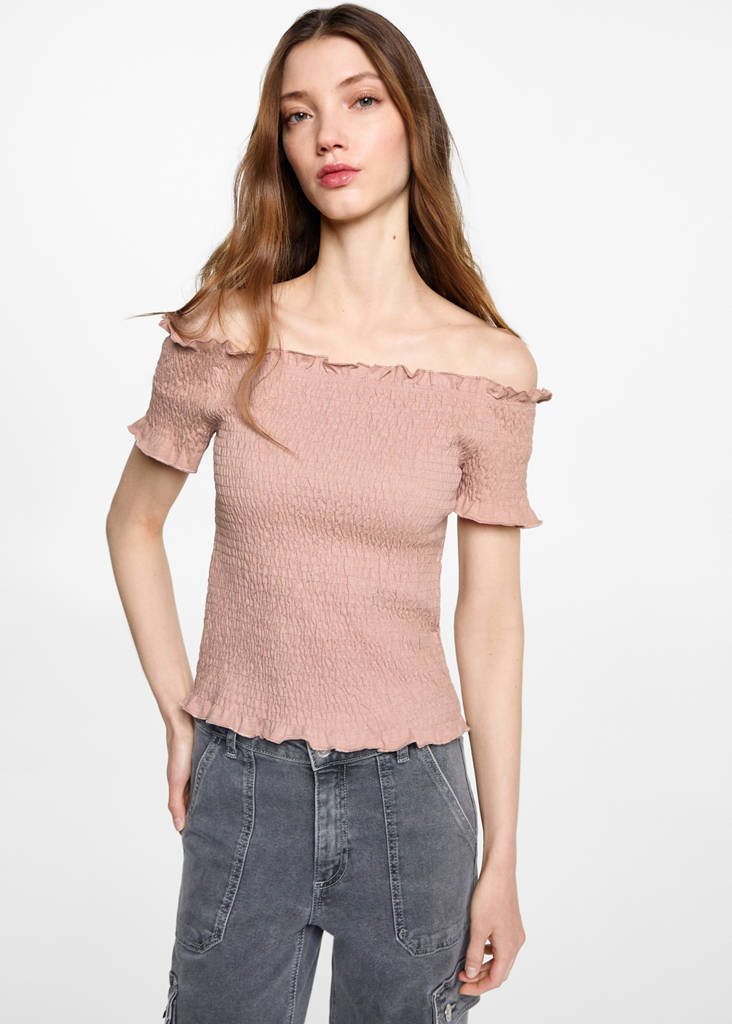 Ruched strapless top — Pale Pink