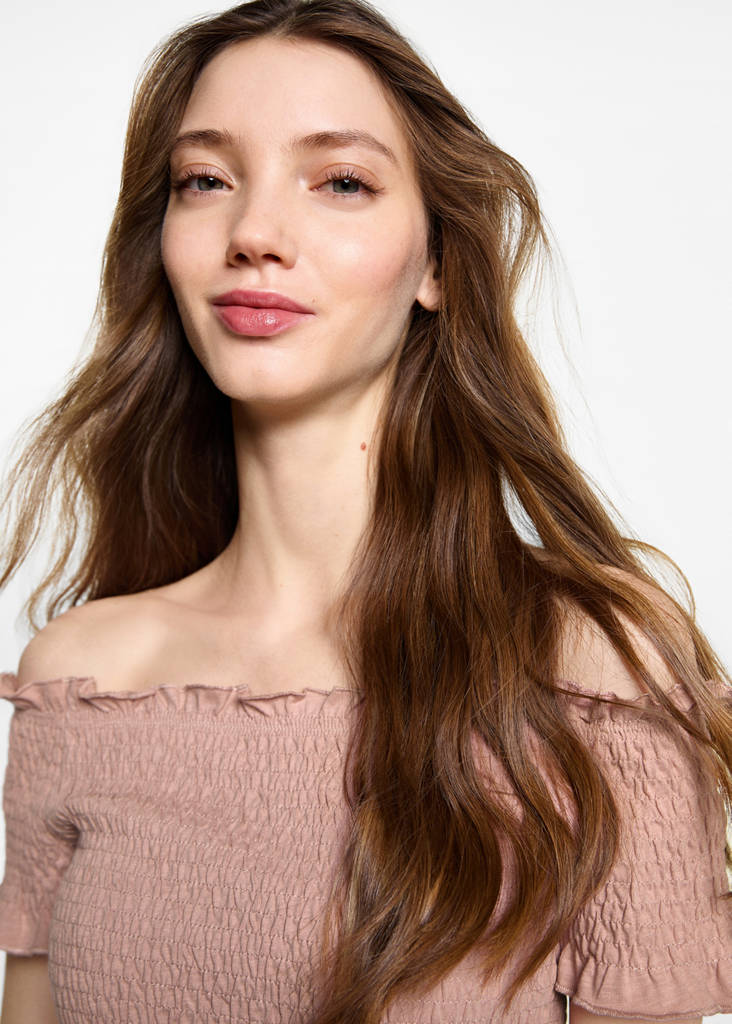 Ruched strapless top — Pale Pink