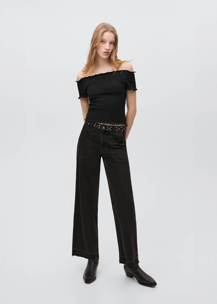 Ruched strapless top — Black