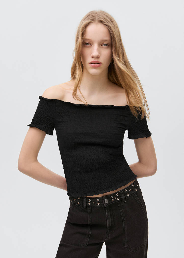 Ruched strapless top — Black