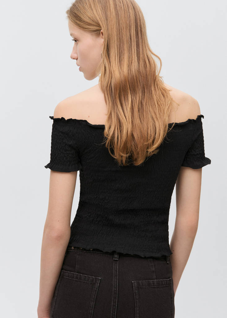 Ruched strapless top — Black