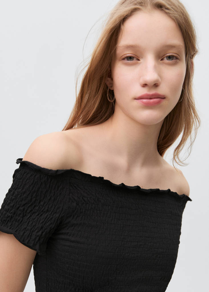 Ruched strapless top — Black