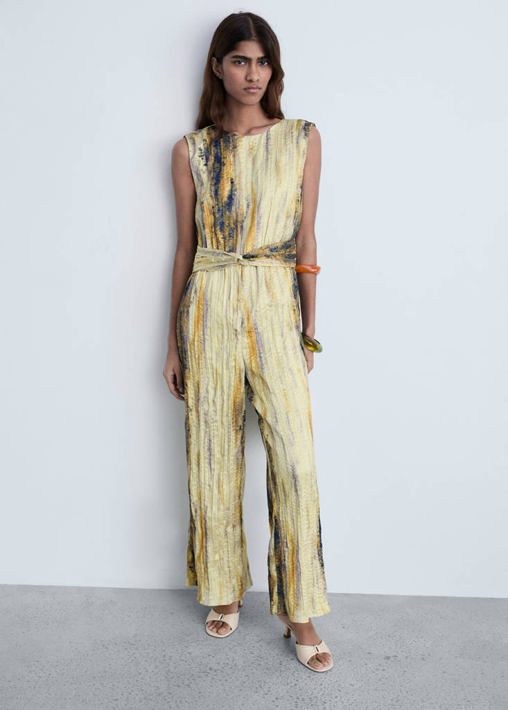 MANGO - Combinaison satinée texturée jaune pastel - M