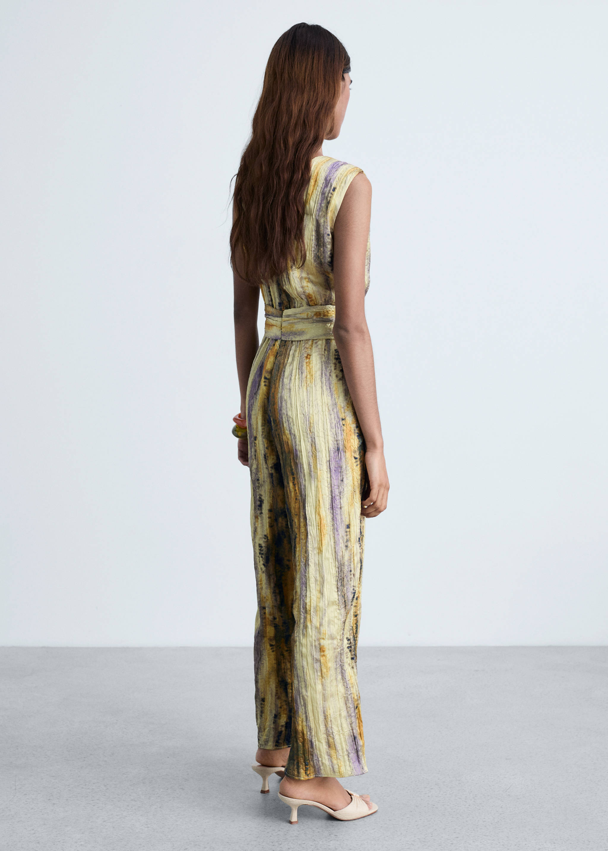 Long satin textured jumpsuit - Reverse of the article