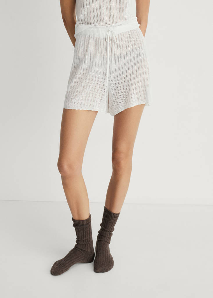 Pyjama shorts with pointelle detail — White