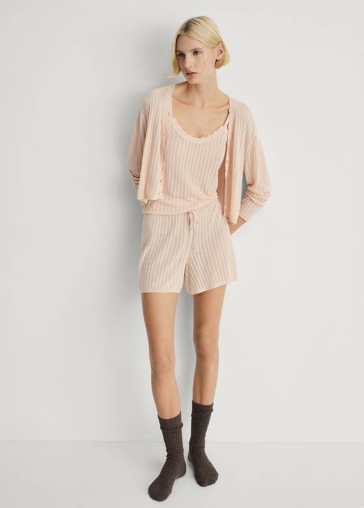 Pyjama shorts with pointelle detail — Salmon