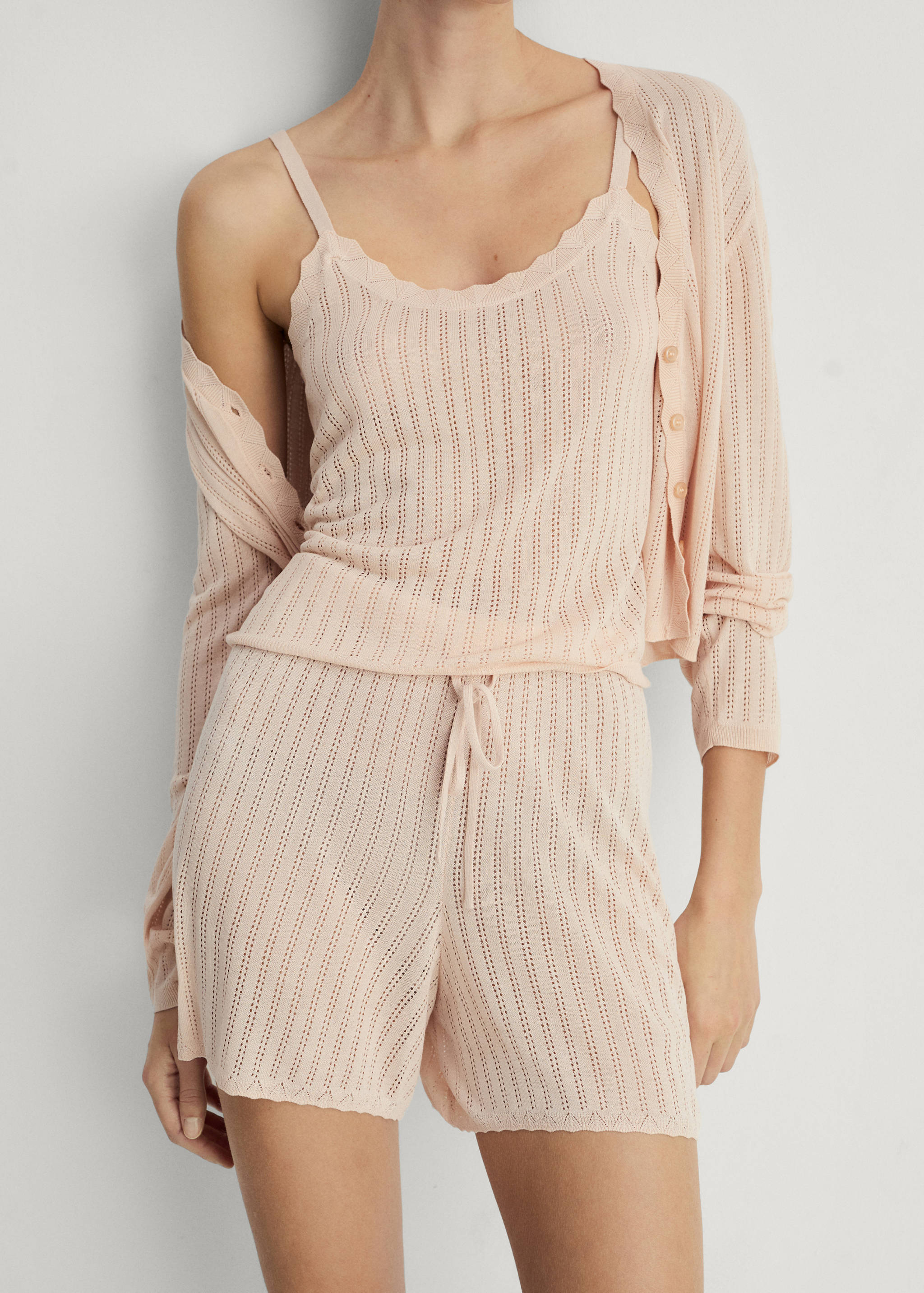 Ajur örgü detaylı pijama şort - Orta plan