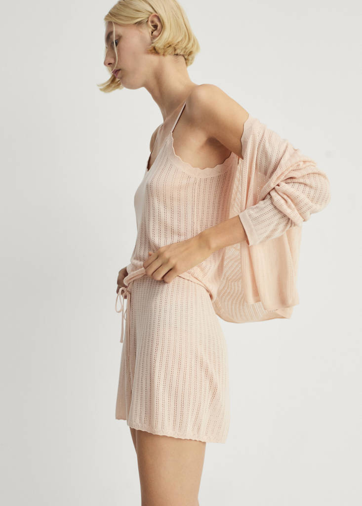 Pyjama shorts with pointelle detail — Salmon
