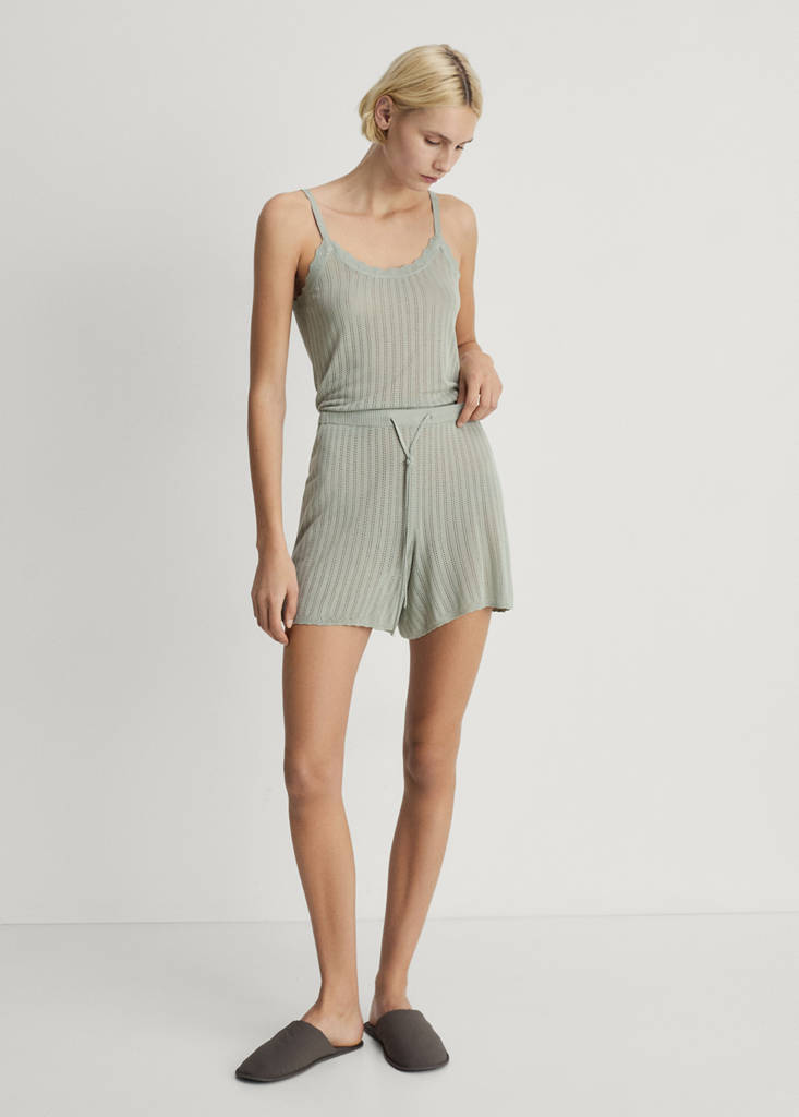 Pyjama shorts with pointelle detail — Aqua Green