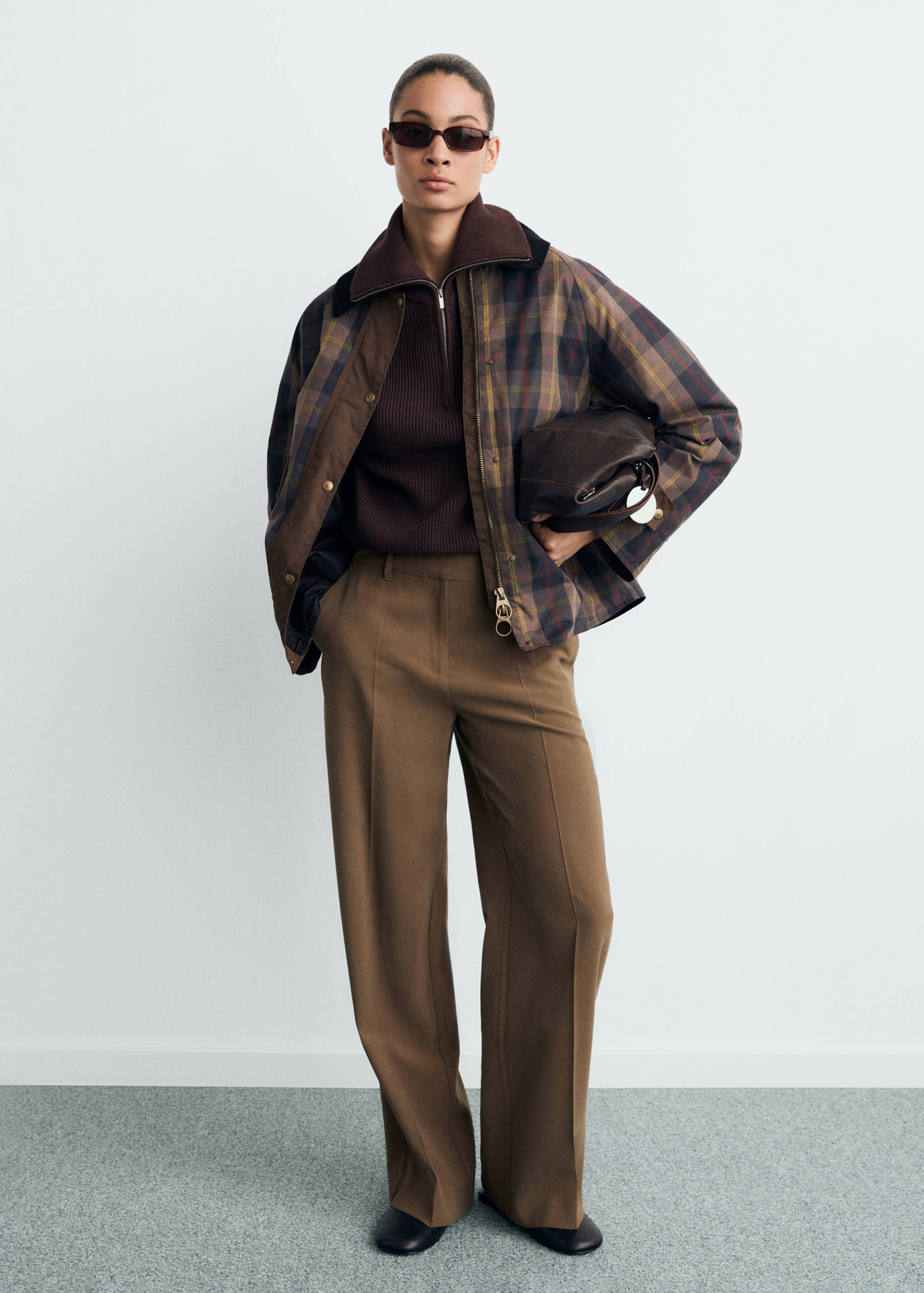 Kontrast yaka kareli parka - Genel plan