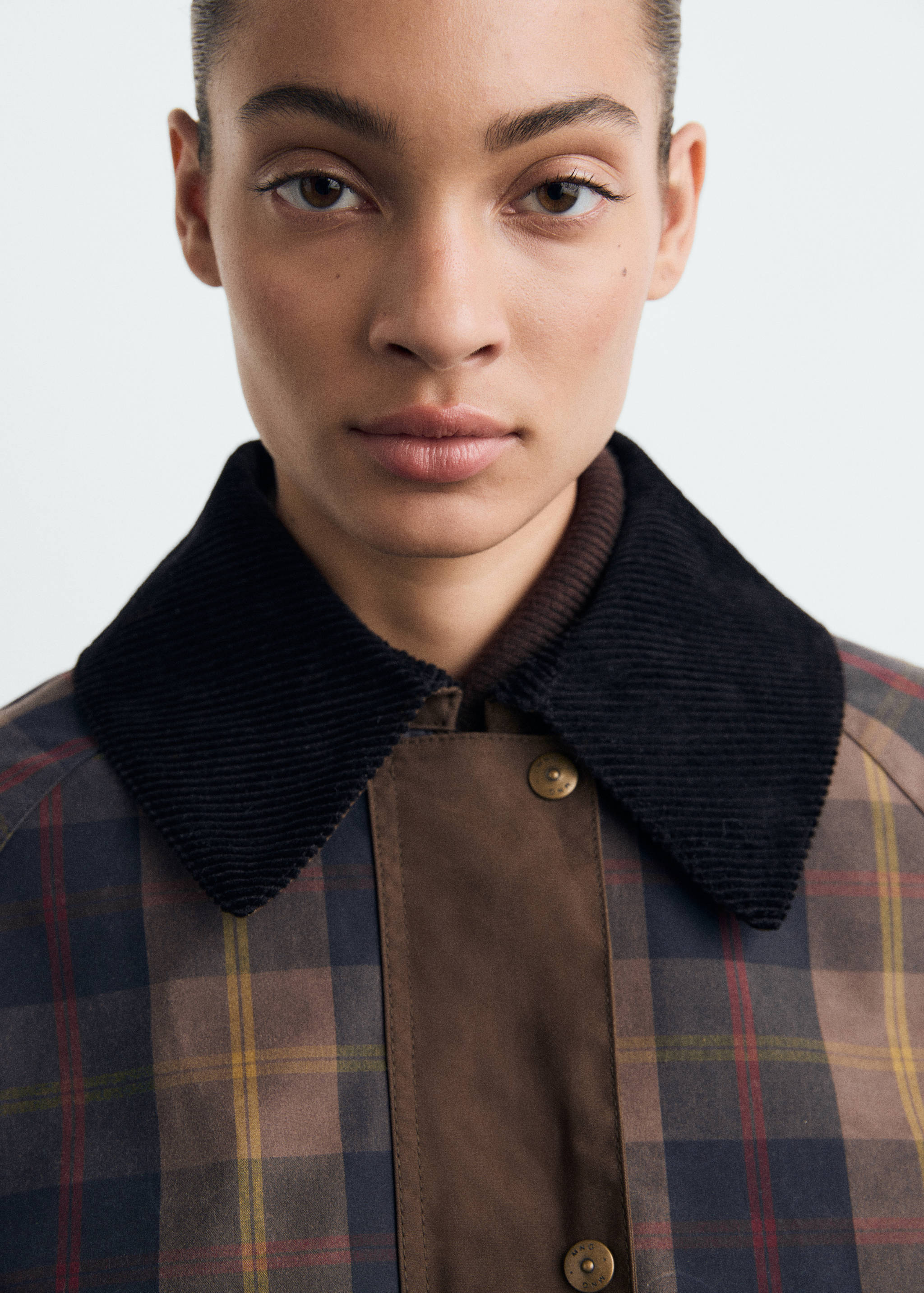 Kontrast yaka kareli parka - Ürün detayı 1