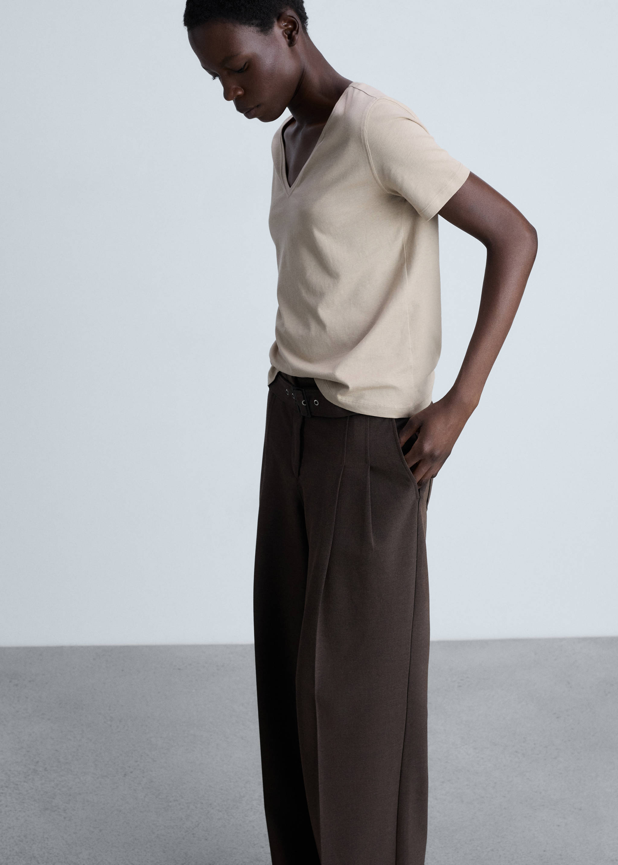 V-neck cotton T-shirt - Medium plane