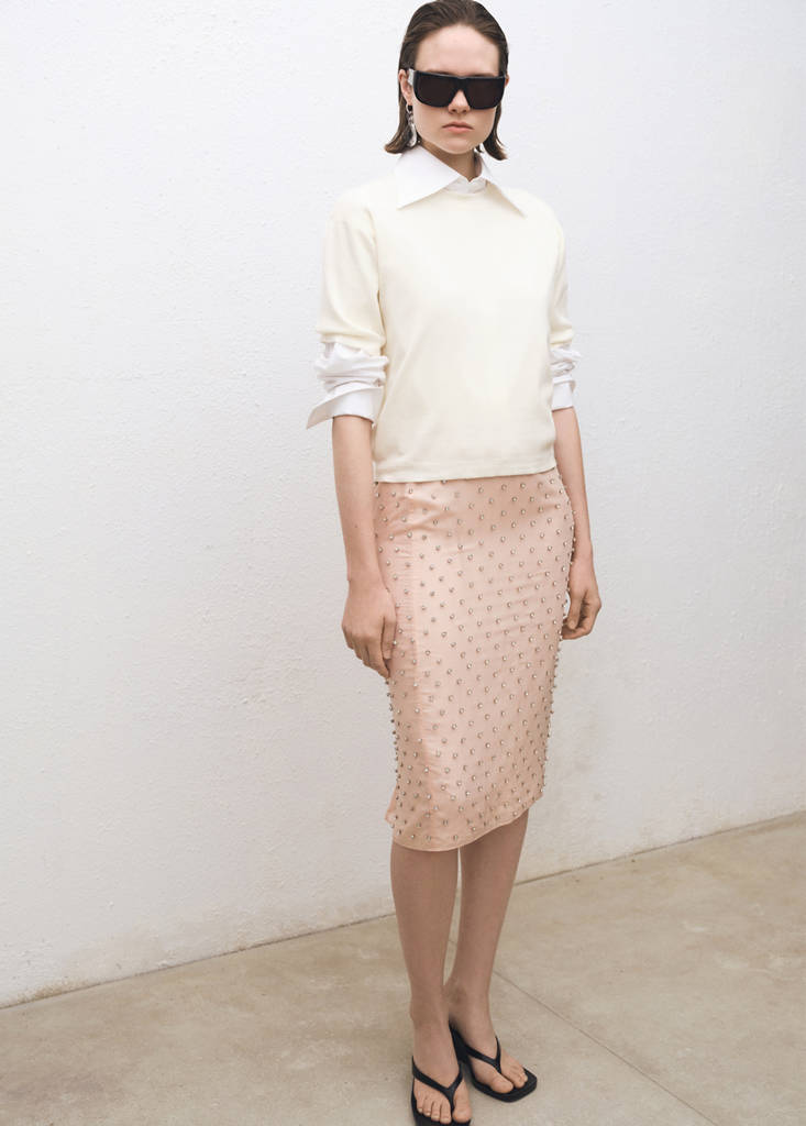 Short-sleeved wool-blend sweater — Ecru